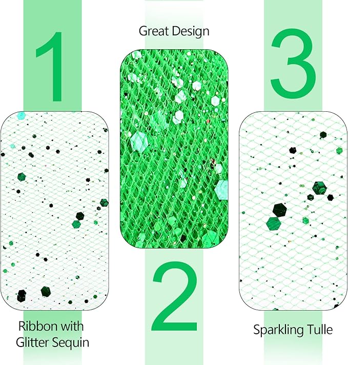 Glitter Tulle Rolls, 6” by 50 Yards (150FT) Sparkling Tulle Spool Ribbon Sequin Tulle Netting Fabric for Tutu Skirt Wedding Birthday Baby Shower (Green)