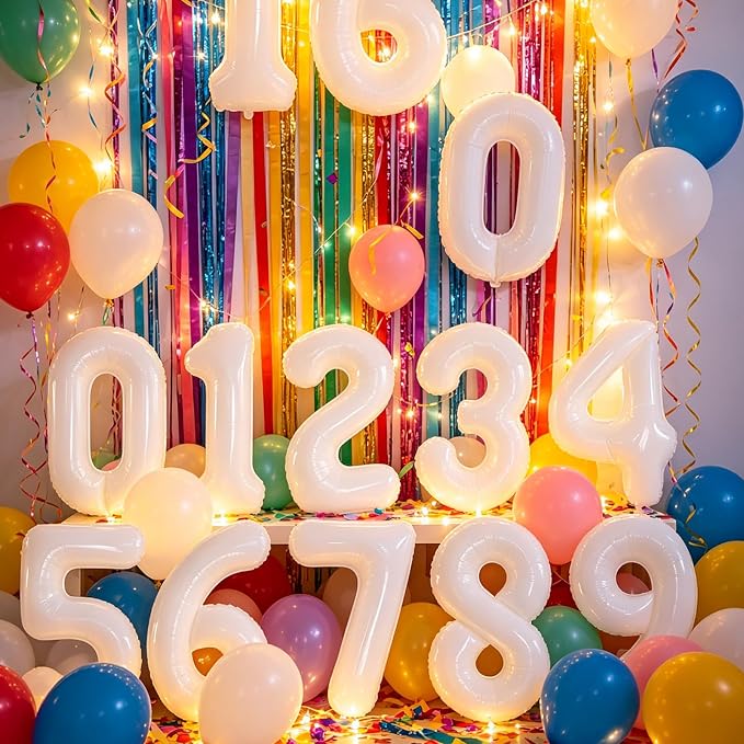 2 Set 20 Pcs Number Balloons 16 Inch White 0-9 Number Mylar Foil Balloons White - Image 8