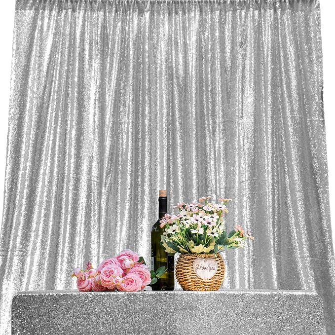 JYFLZQ Silver Sequin Backdrop Curtains 6ft x 8ft 1 Panel Glitter Photo Booth by JYFLZQ
