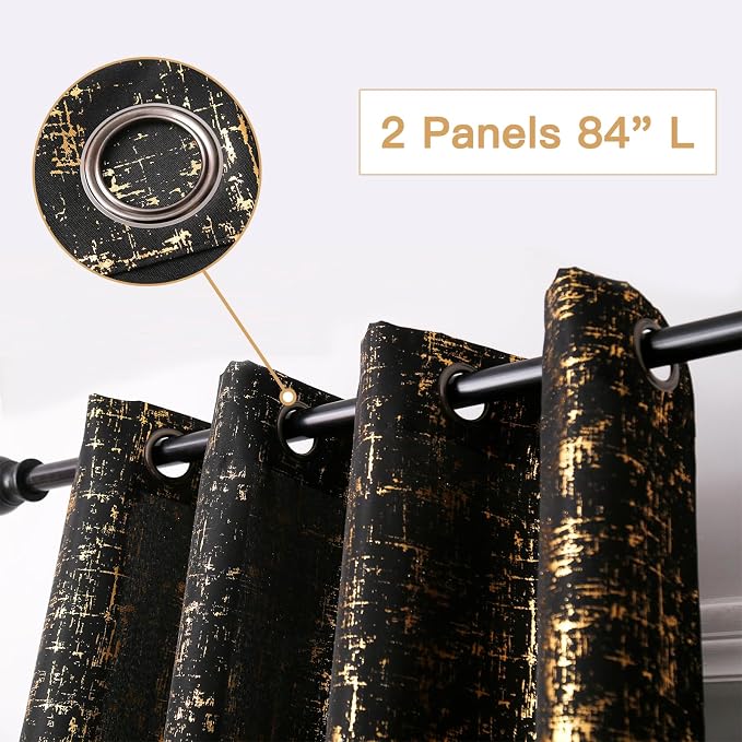 Taisier Home Gold Foil Print Linen Textured Curtains Geometric Dots Pattern - Image 4
