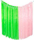 Pink and Green Ribbon Curtain Backdrop, Pre-Strung 6.56×3.77ft Hanging Ribbon by Pantipinky