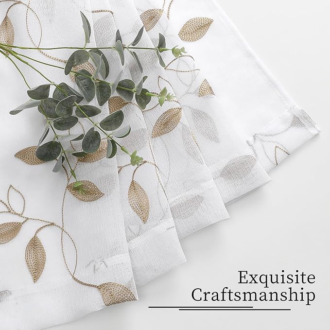 Tollpiz Taupe Leaf Sheer Curtains Bedroom 54 x 84 Inches | Leaves Embroidered - Image 7