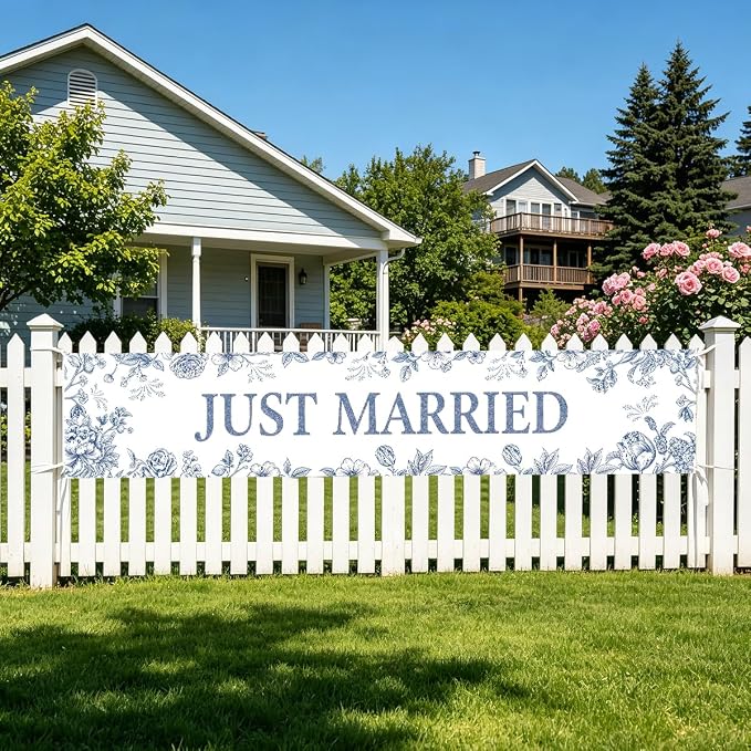 Just Married Wedding Decor Banner Decorations Party Hanging Sign | Reusable - Image 6