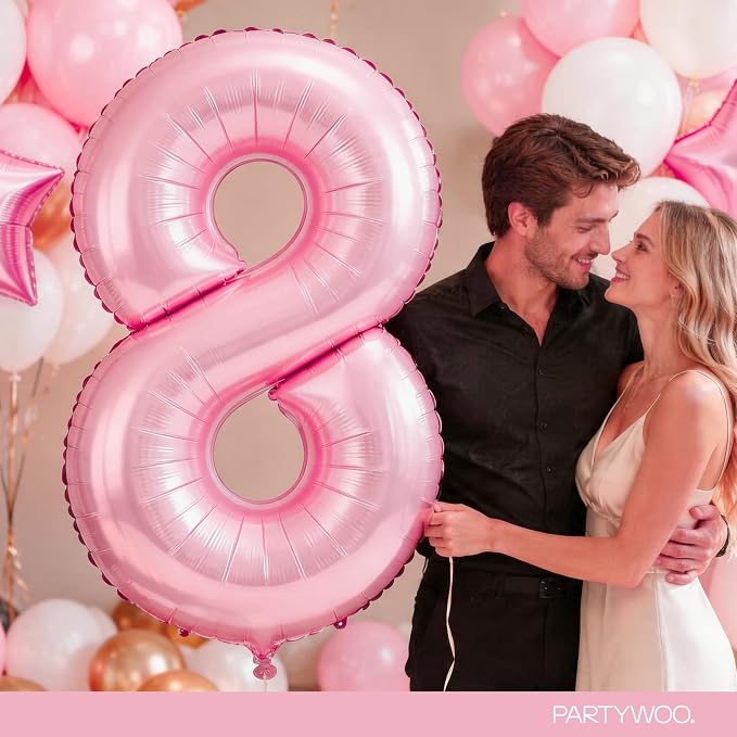 PartyWoo Number Balloons 40 Inch Pink Number 8 Kit 25pcs - Image 9