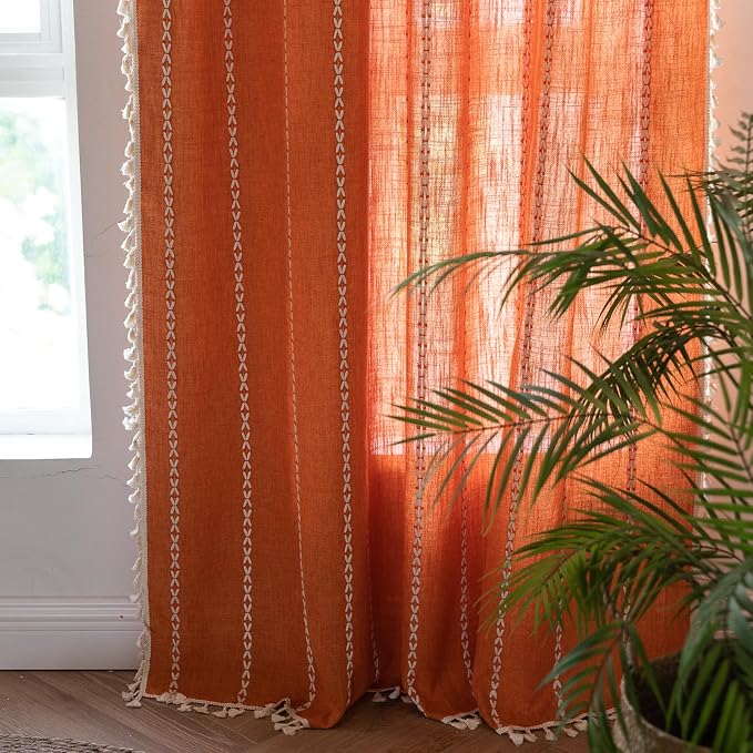 RoomTalks Fall Color Boho Farmhouse Kitchen Curtains 36 Inch Length French - Image 8