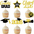 48 PCS Graduation Cupcake Toppers, 6 Styles Congrats Grad Cake Topper, Glittery by QZYL