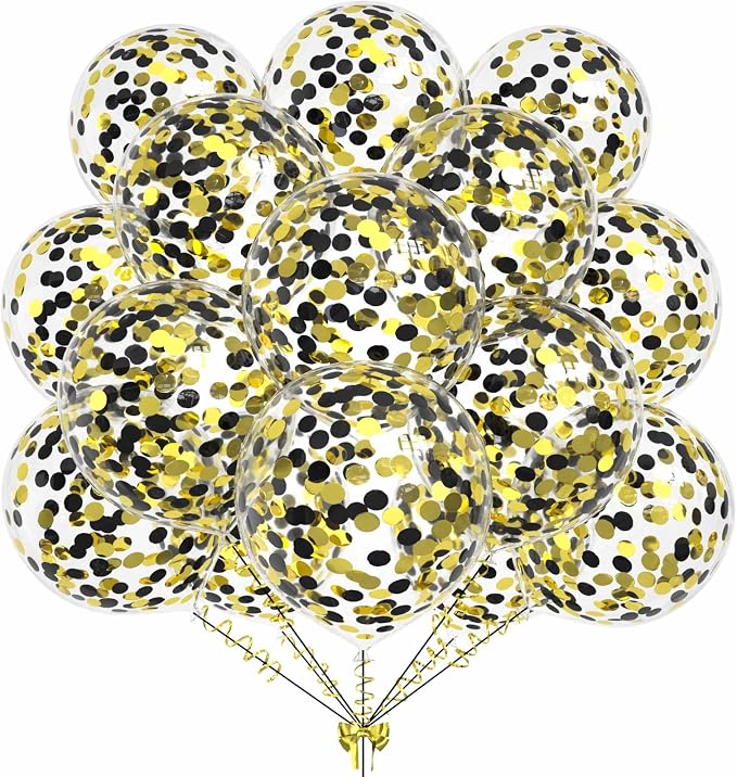 50pcs Gold Black Foil Confetti Balloons, 12 inch Latex Balloon by KALOR