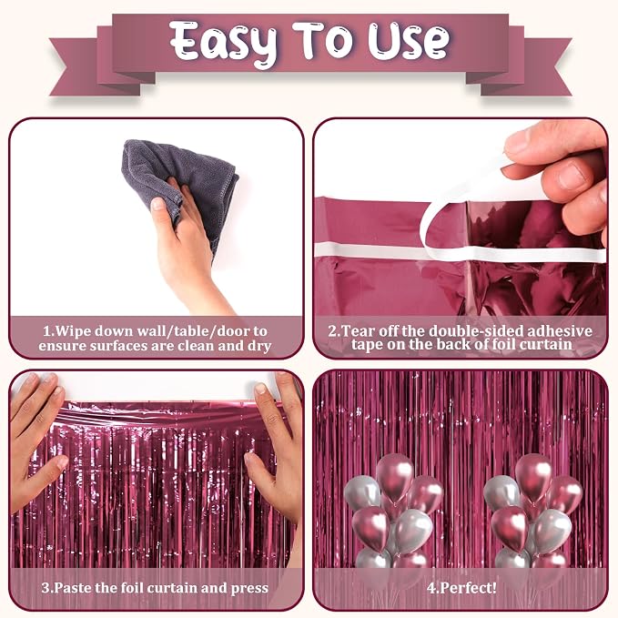 Voircoloria Burgundy Foil Fringe Backdrop Curtains, 2 Pack | Tinsel Streamers - Image 3