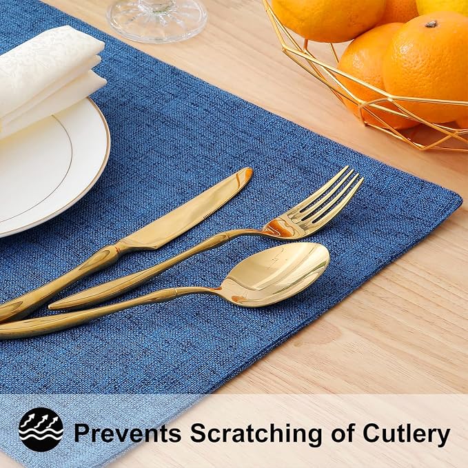Faux Cotton Linen Placemats Set of 6, Cloth Washable Farmhouse Dining Table Mats - Image 4
