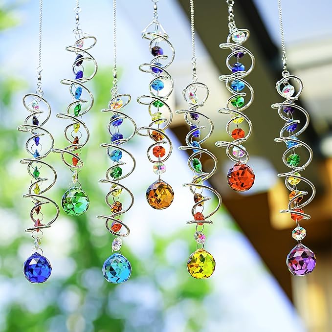 7 Pcs Crystal Gazing Ball Spiral Wind Spinner Suncatcher Garden Decor | Crystal - Image 5