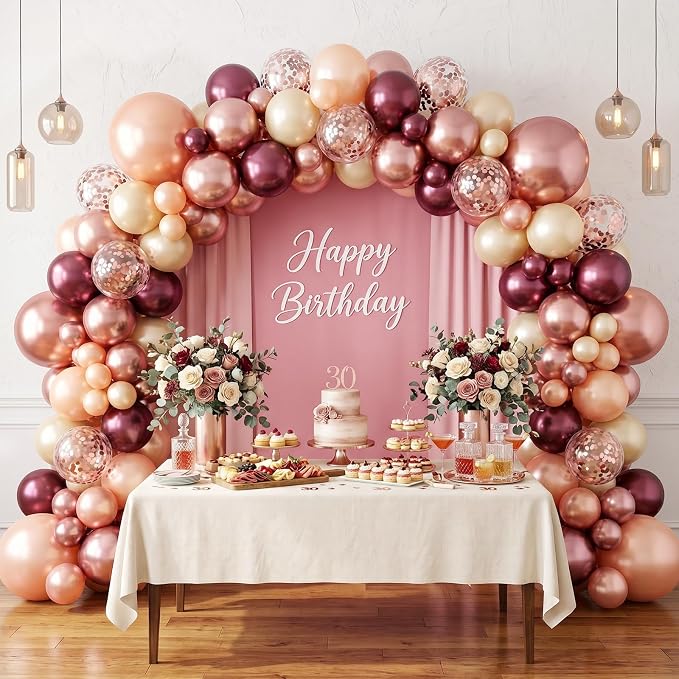 Burgundy Balloons, 12 Inches Maroon Rose Gold Balloons Wine Red and Champagne - Image 7