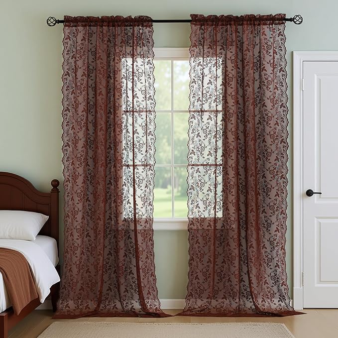 FINECITY Chestnut Brown Lace Curtains - Image 5