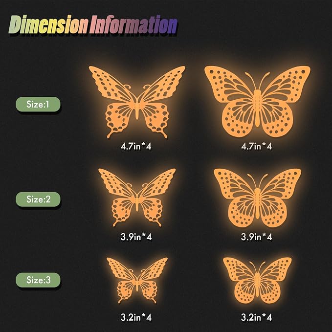 SAOROPEB Glow in The Dark 3D Butterfly 24 Pcs Orange Butterfly Stickers | 3 - Image 7