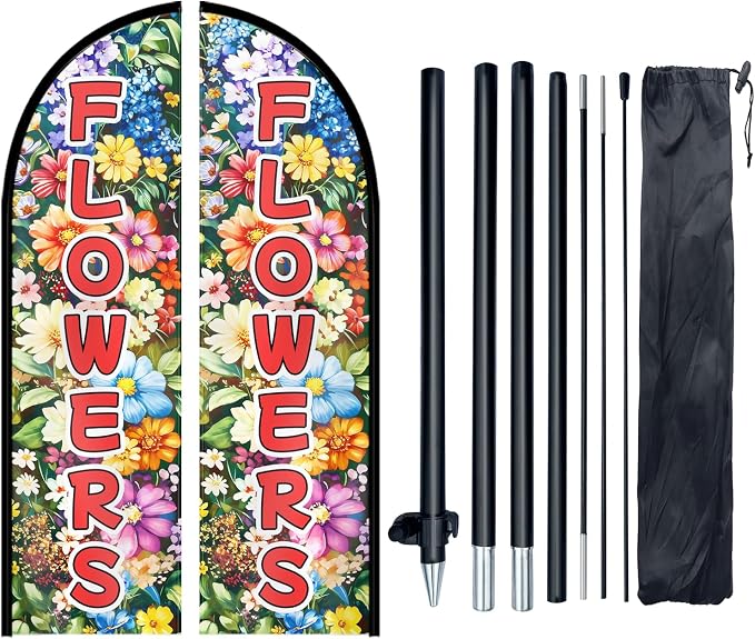 Flowers Feather Flag With Pole Kit, 8FT Double Sided Floral Advertising Swooper by WOANIXY---ProfessionalCustomFeatherFlagCustomBanner
