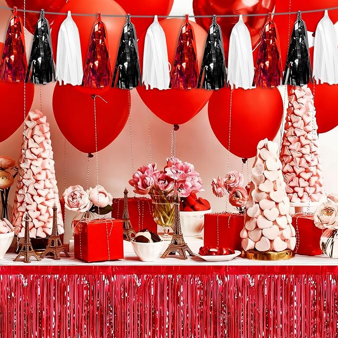 3P Black Red White Tassel Banner Garland Metallic Foil Fringe Banner Tinsel - Image 6