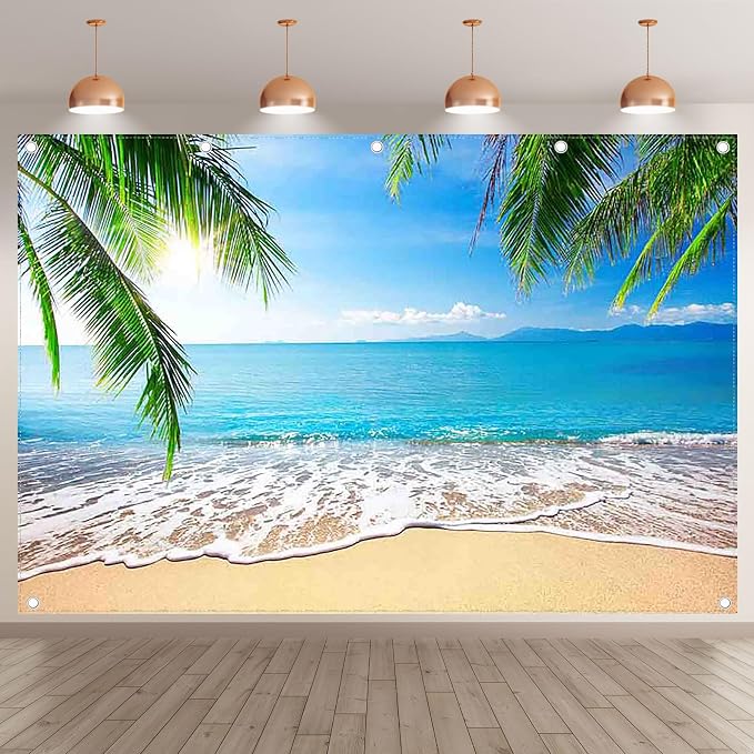12x8ft Summer Beach Photography Backdrop Hawaii Tropical Banner | Ocean Seaside - Image 2