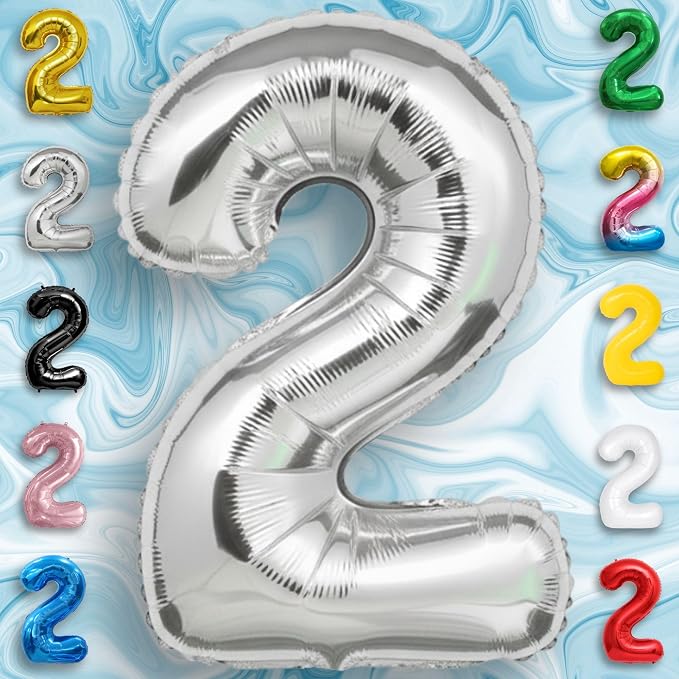 Silver Number Balloon 2 Mylar Foil Balloons 16 inch Small - Image 3