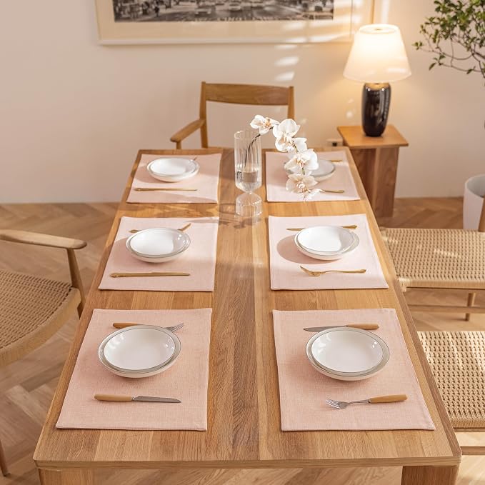 Demetex Pink Placemats Set of 6 Heat Resistant Linen Place Mats Washable Cloth - Image 7