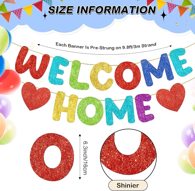 Fulmoon Pre Strung Welcome Home Banner Glitter Funny Welcome Sign - Image 2