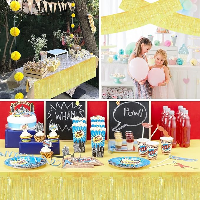 BEISHIDA Shining Yellow Fringe Garland Banner Wall Tinsel Foil Streamers | 3Pack - Image 6