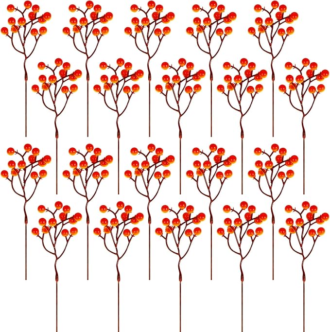 Fangoo 20 Pack 7 Inch Fall Artificial Orange Berry Stems Orange Berries Picks by Fangoo