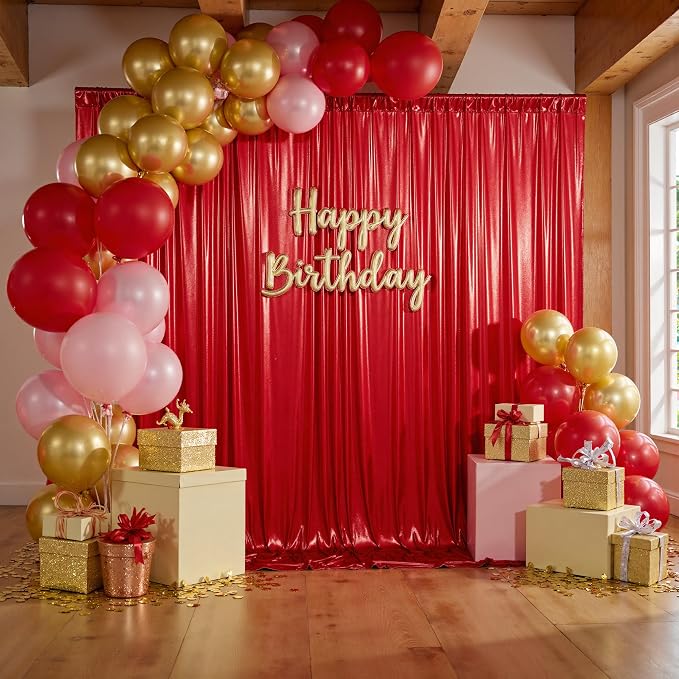 10x10ft Thick Red Glitter Backdrop Curtain Panels - Image 2