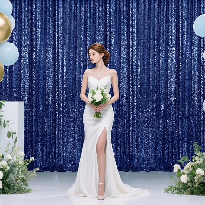 2×8FT-2PCS Navy Sequin Backdrop Curtains Panels, Photography Backdrop Glitter - Image 2