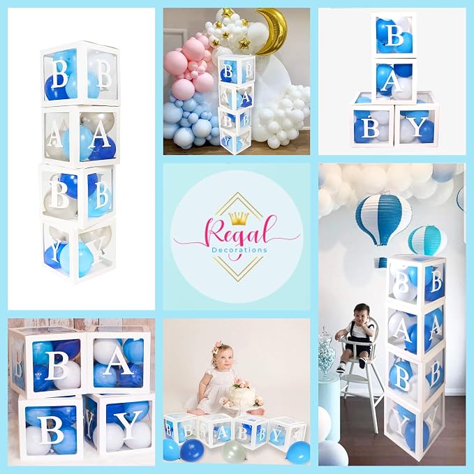 82PCS Baby Shower Decorations for Boy – Blue White Gray Balloon Box Set - Image 6