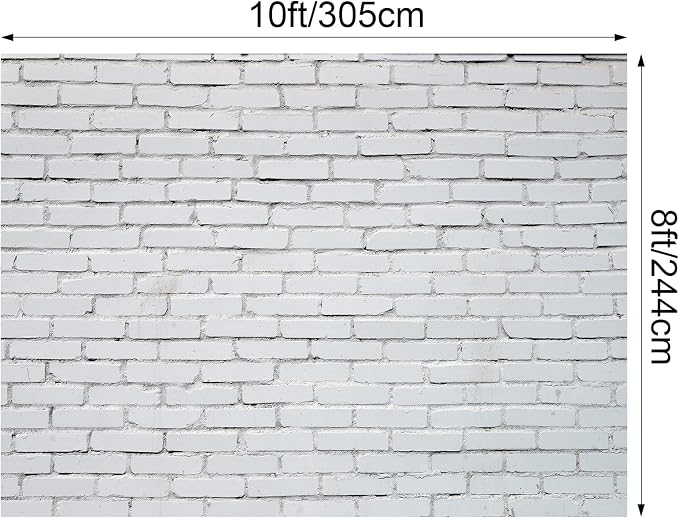 VitalCozy 10 x 8ft White Brick Wall Backdrop Fabric Brick Photo Background | - Image 2