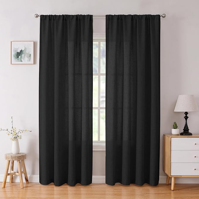 Tollpiz Linen Curtain Living Room Rod Pocket Semi Sheer Curtains Burlap Light by Tollpiz
