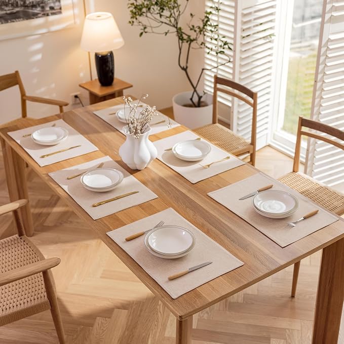 Demetex Placemats Set of 6 Heat Resistant Dining Table Mats Linen Cloth - Image 6