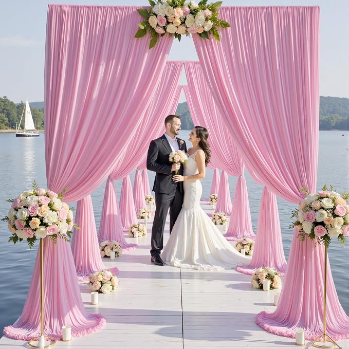 10×14 ft Pink Wrinkle Free Backdrop Curtain, Soft Silky Polyester Wedding - Image 3