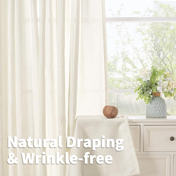 YoungsTex 68 Inch Length Ivory Linen Curtains - Image 5