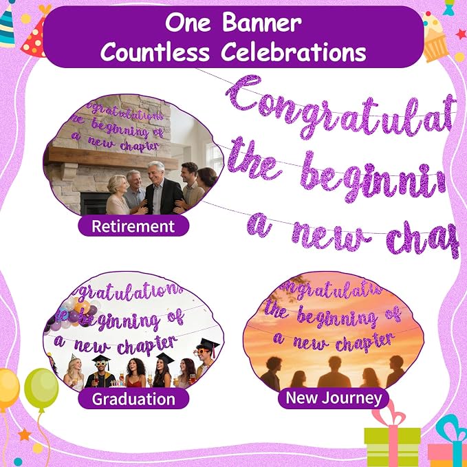 Pre-Strung Congratulations Banner New Chapter & Journey Hanging Garland Glitter - Image 7