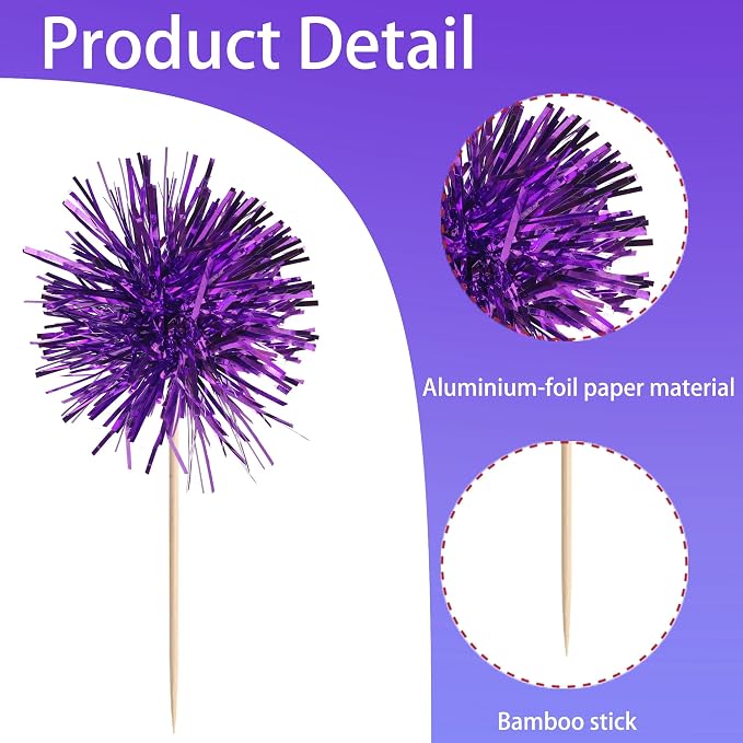 40 PCS Foil Firework Cupcake Toppers Fireworks Cupcake Picks Sparkle Tinsel - Image 3
