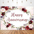 Sensfun Happy Anniversary Backdrop Banner Burgundy Pink Flower Wedding by Sensfun