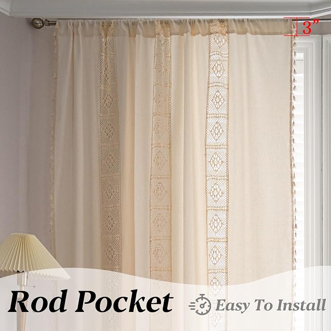 Sutuo Home Boho Curtains Crochet Lace Patchwork Semi-Blackout Bohemian Handmade - Image 5