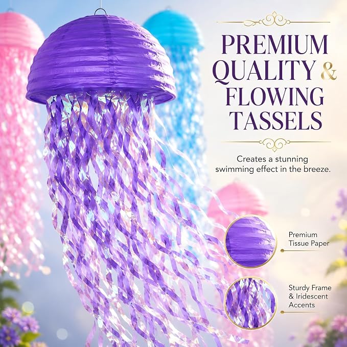 6-Pack Jellyfish Paper Lanterns, Under the Sea Party Decorations | 10-Inch Pink - Image 8