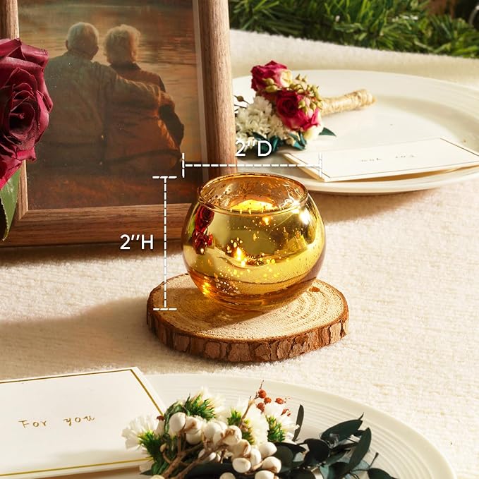 Homemory 12 Pcs Gold Votive Candle Holders, Round Mercury Glass Candle Holder, Tealight Candle Holders for Table Centerpieces, Baby Shower,Anniversary, Wedding, Home Decor, Halloween, Christmas