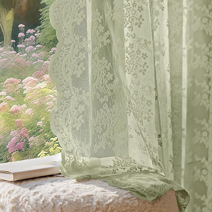Anmao Vintage Lace Curtains 90 Inches Long 2 Panels Set, Romantic Elegant Light by Anmao