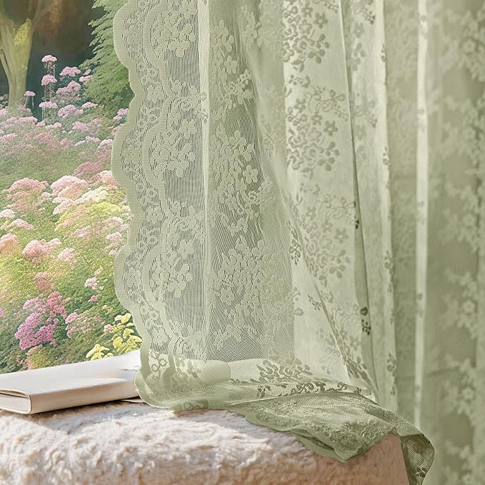 Anmao Vintage Lace Curtains 45 Inches Long 2 Panels Set, Romantic Elegant Light by Anmao