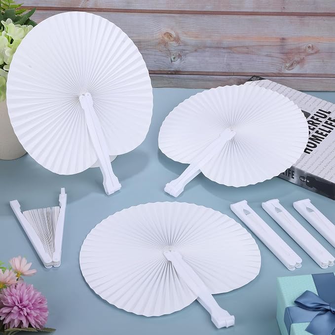 MCEAST 150 Pieces White Party Paper Fans Decorations Folding Fan Handheld Fan - Image 4