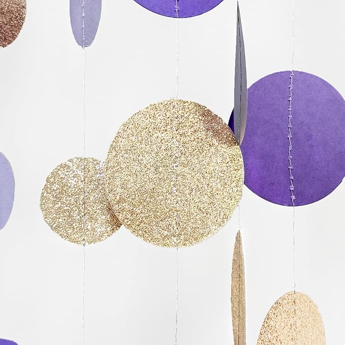 Champagne Gold Purple Cream Nude Polka Dots Garland Lavender Hanging Paper - Image 5