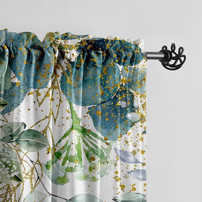 Green Eucalyptus Leaves Curtains 63 Inch Length 2 Panels, Elegant Wild Flower - Image 3