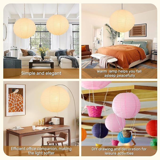 White Round Paper Lantern Lampshade, Chinese Foldable Design - Image 4