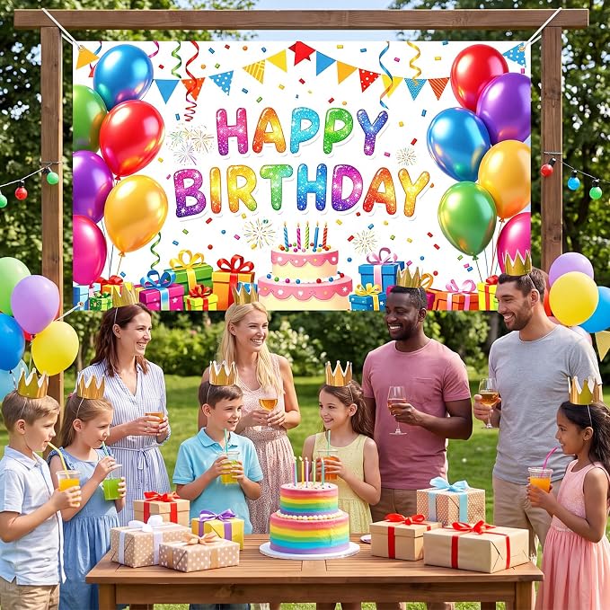 Blulu Happy Birthday Backdrop Banner Sign Poster Large Fabric Glitter Balloon - Image 6