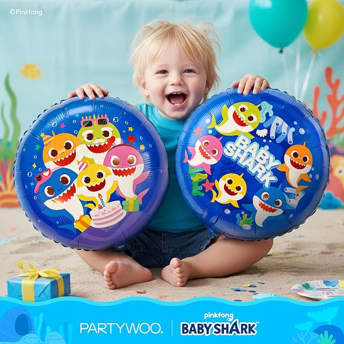 PartyWoo Baby Shark Blue Foil Round Star Mylar Number 2 Balloons 5pcs | Balloons - Image 5