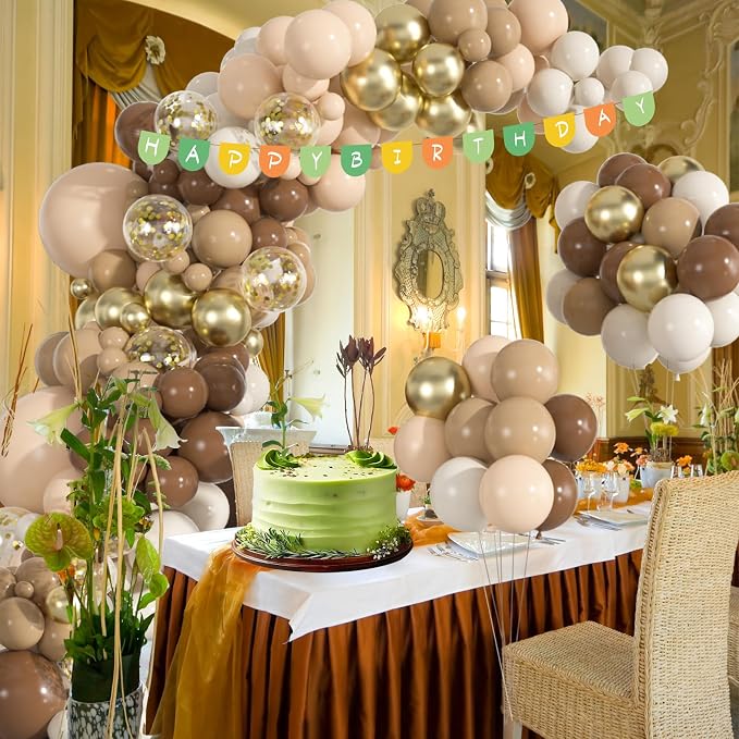 136pcs Brown Balloon Arch Kit, 18 12 10 5 inch Dark Brown Nude Gold | Confetti - Image 3