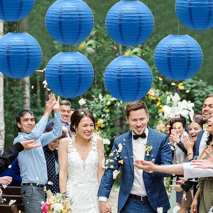 Blue Round Paper Lanterns Chinese Japanese Hanging Ceiling Decorations - Image 7