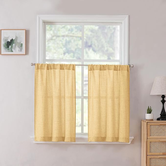 Tollpiz Linen Tier Curtains Rod Pocket Semi Sheer Short Kitchen Curtain Half by Tollpiz